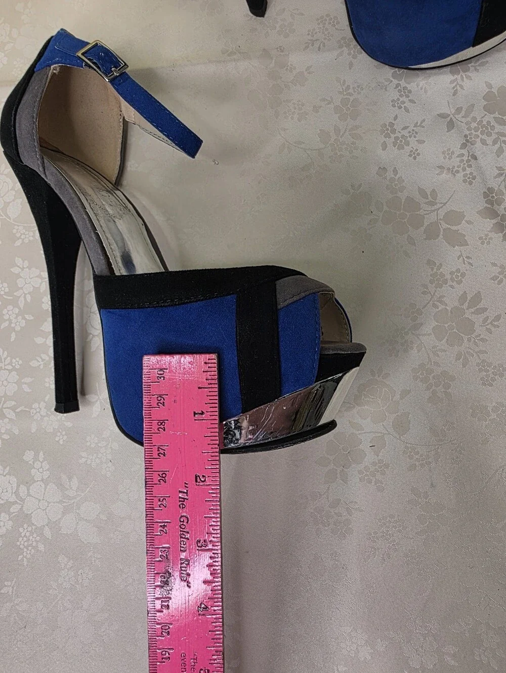 Liliana Colorblock Platform Heels Blue Black Grey Ankle Strap Stilettos 7.5